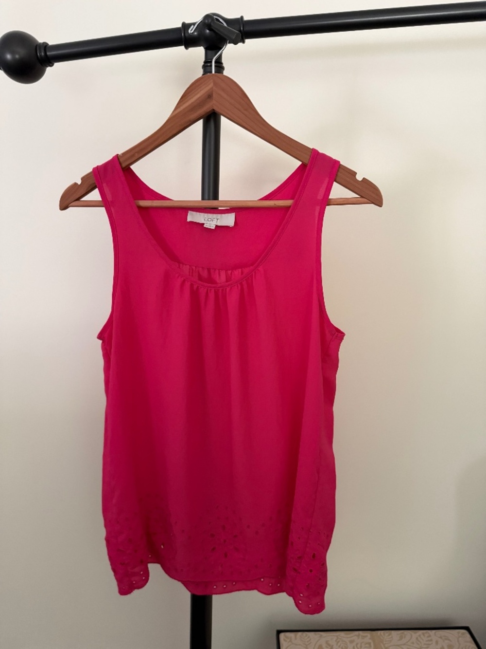 LOFT Bright Pink Scoop Neck Eyelet Hem Tank Top Blouse
